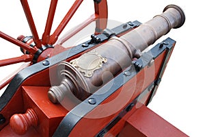 old vintage red gunpowder post-medieval artillery cannon