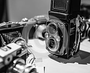 Old Vintage Retro Cameras in Black and White