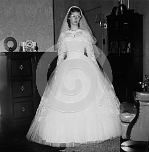 Old Vintage Retro Photo Young Wedding Bride in Fifties photo
