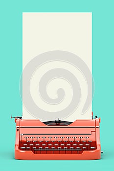 Old Vintage Retro Red Typewriter with Long White Blank Paper Ready for Your Design. 3d Rendering