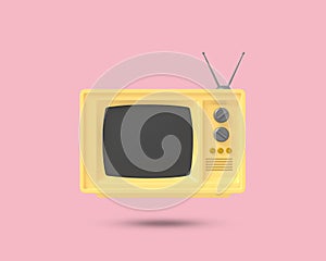 Old vintage retro tv 3D icon. Antique Television 3D symbol. Old Television on pink background