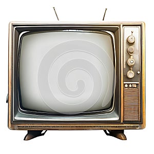 An old vintage retro tv television set with a blank screen and isolated on a white background AI-Generated