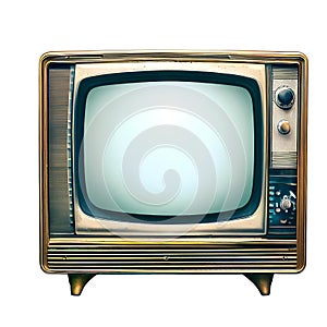 An old vintage retro tv television set with a blank screen and isolated on a white background AI-Generated