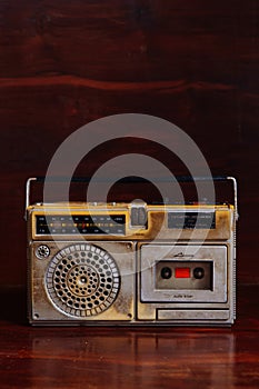 Old vintage rustic transistor radito with cassette recorder