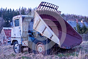 Old vintage rusty abandoned truck. HDR photo of an old vehicle