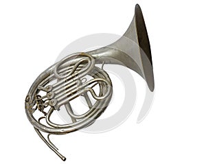 Old vintage silver French horn