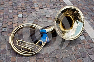 Old and vintage sousaphone on street