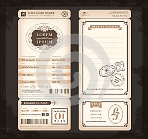 Old Vintage style Boarding Pass Ticket Wedding card