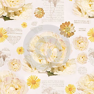 Old vintage style seamless pattern. Background with the bouquet