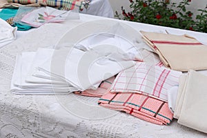 Old vintage tea towels dish cloths for Sale in the Street Market