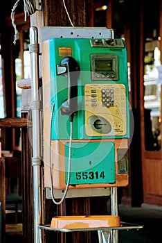 Old vintage telephone booth in Bangkok, Thailand