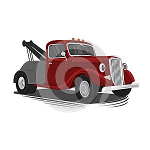 Old vintage tow truck vector illustration. Retro service vehicle.