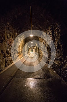 Old vintage tunnel in Biarritz at night