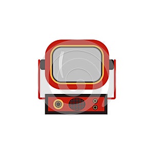 Old vintage TV device with small screen flat vector illustration isolated.