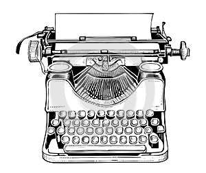 Old vintage typewriter sketch hand drawn in doodle style