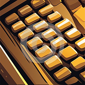 of an old vintage typewriter with a wooden keyboard. AI generated