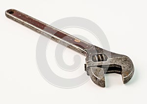 Old vintage ussr adjustable wrench isolated on white background
