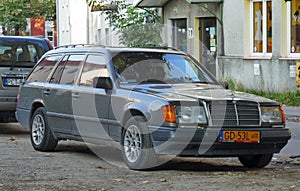 Classic vintage dark grey Mercedes Benz kombiparked