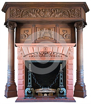 Old Vintage Victorian Fireplace Isolated