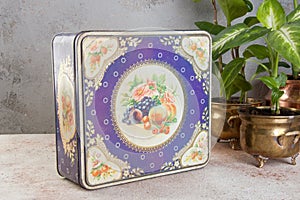 Old vintage violet tin box