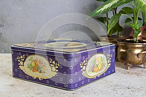 Old vintage violet tin box