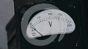 Old vintage voltmeter that shows voltage