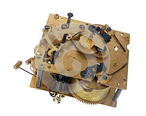 Old vintage wall clock mechanism isolated