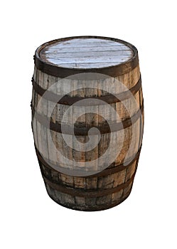 Old vintage wine barrel or whiskey cask isolated