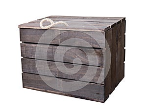 Old vintage wooden box crate isolated on white with clipping pat