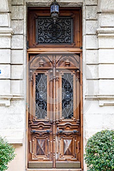 Old vintage wooden door in a house in the cities of Georgia