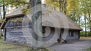 Old Vintage Wooden Fisherman House in Autumn Evening