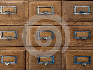 Old vintage wooden library card catalog cabinets