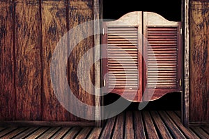 Old vintage wooden saloon doors photo