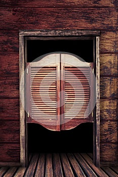 Old vintage wooden saloon doors photo