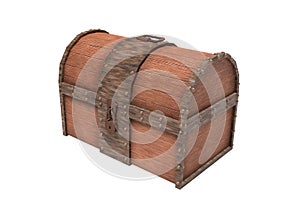 Old vintage wooden trunk with rusted metal elements. 3d rendering illustration isolated