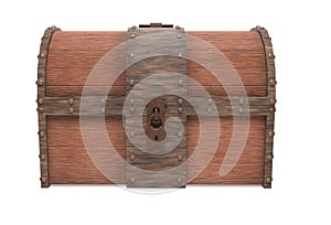 Old vintage wooden trunk with rusted metal elements. 3d rendering illustration isolated