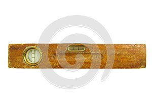 Old vintage wooden water level isolated on white