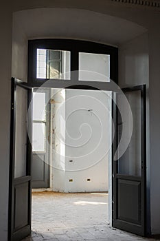 Old vintage wooden window in old house cottage villa european architecture