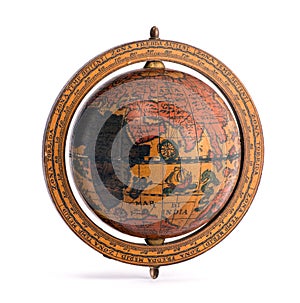 Old vintage wooden world globe