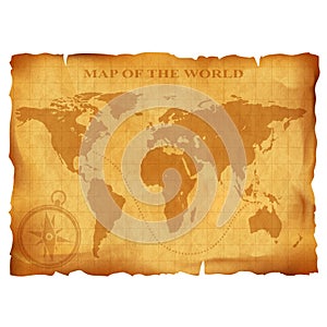 Old vintage world map. Ancient manuscript. Grunge paper texture.