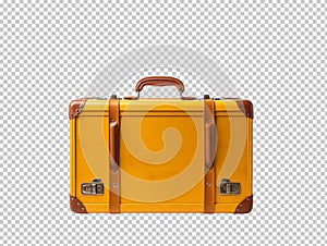 Old vintage yellow suitcase isolated on transparent background