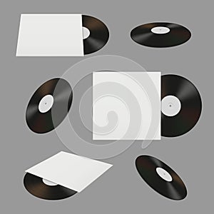 Old vinyl. Dj record stuff vinyl vintage for music studio decent vector blank cover templates collection