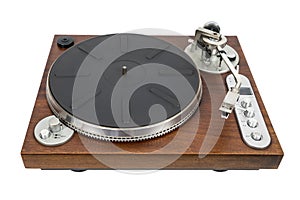 Old vinyl player on white background