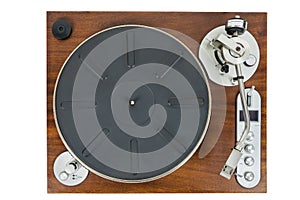 Old vinyl player on white background
