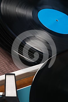 Old vinyl record player, close-up