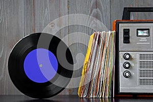 Old vinyl records and sound equipment