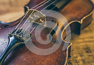 Old violin in close-up