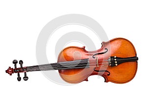 Old violin on white background