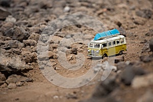 Old volkswagen bus with surfboards