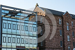 Old vs New Architecture Comparison Glass Building and Brick Side